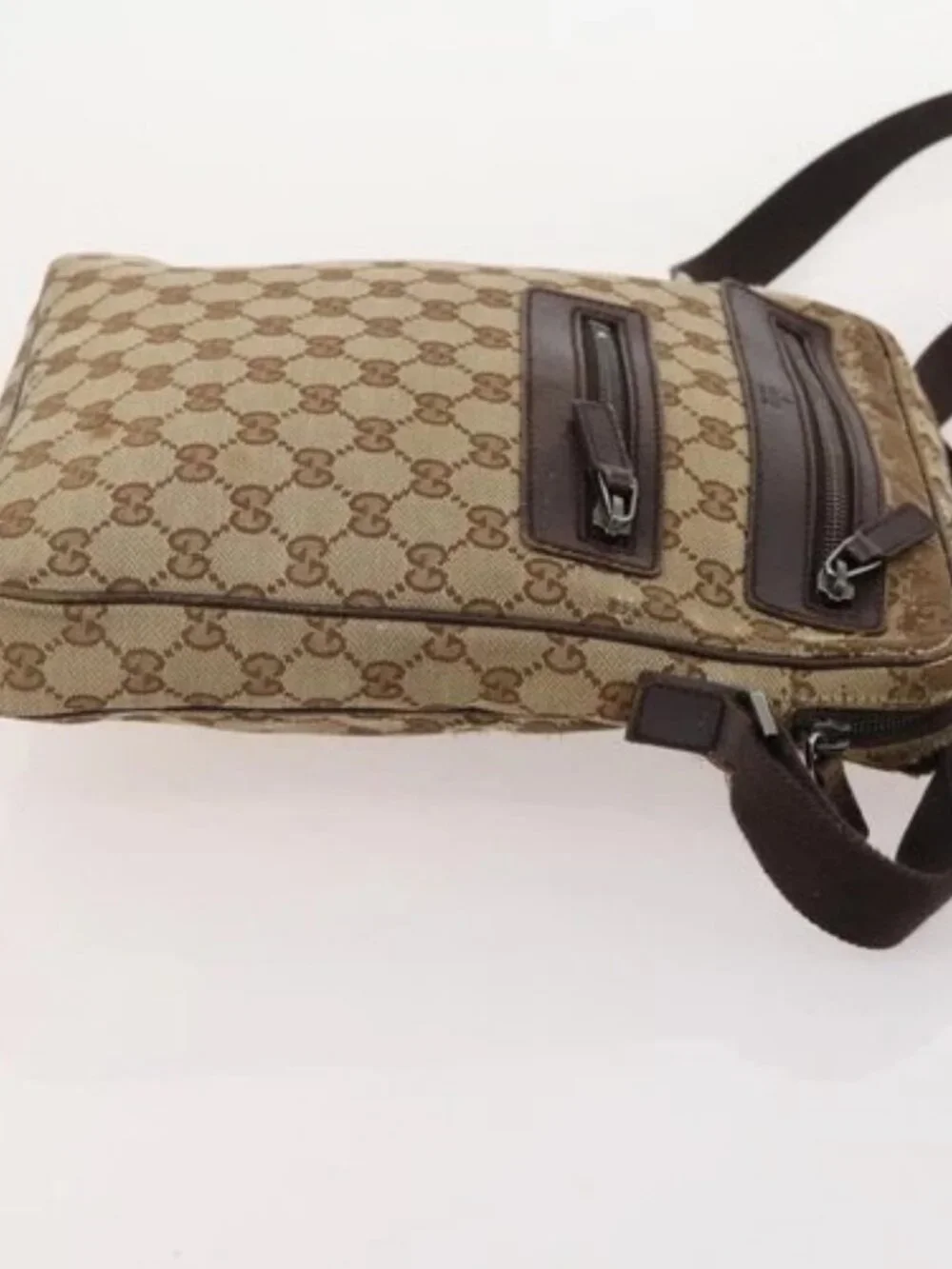 GUCCI GG Canvas Shoulder Bag Leather 3 Set Black Beige Auth bs34147